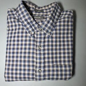 Eddie Bauer Men's Large Tall Long Sleeve Blue Check‎ 100% Cotton Flannel, Read